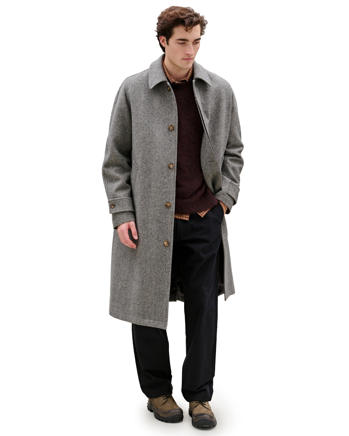 Pine Wool Coat Grey Herringbone