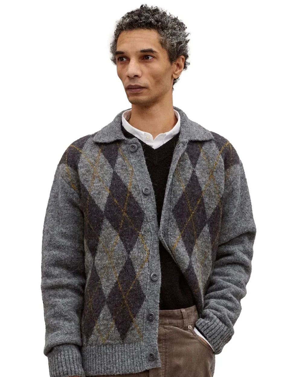 Cairn Argyle Knit Jacket Dark Grey