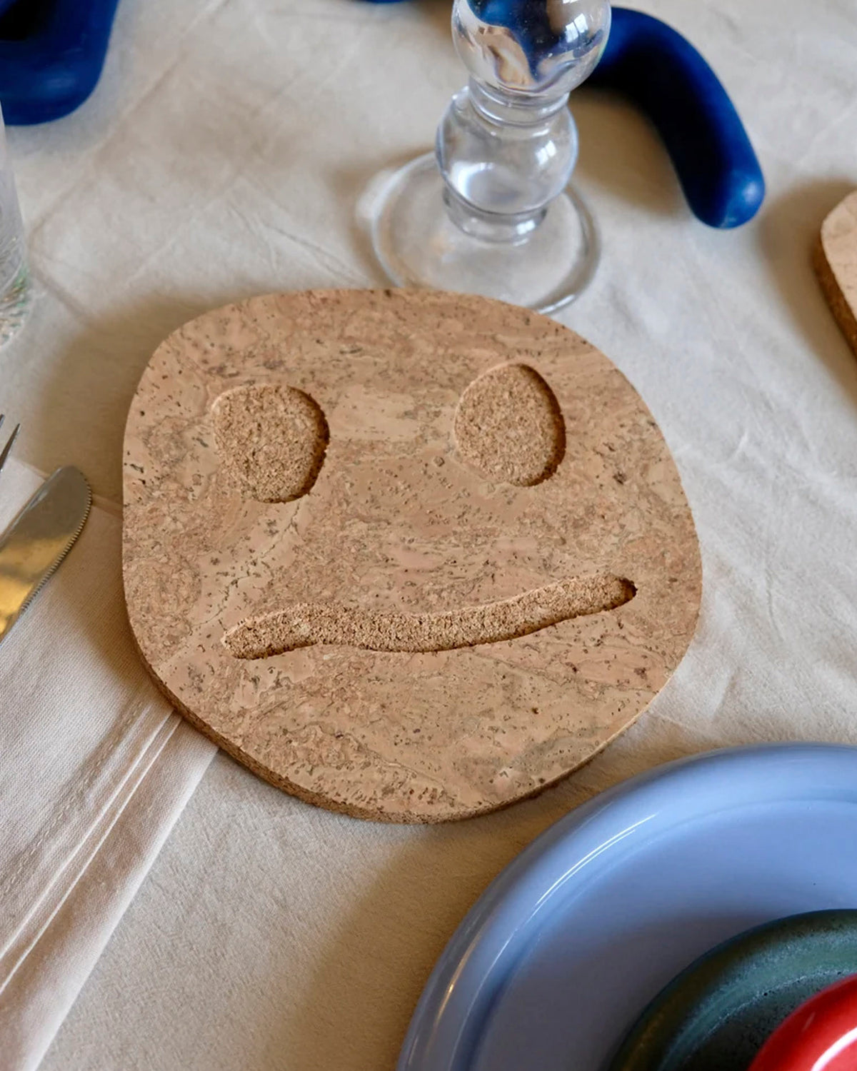 Cork Trivet Smiley Confused