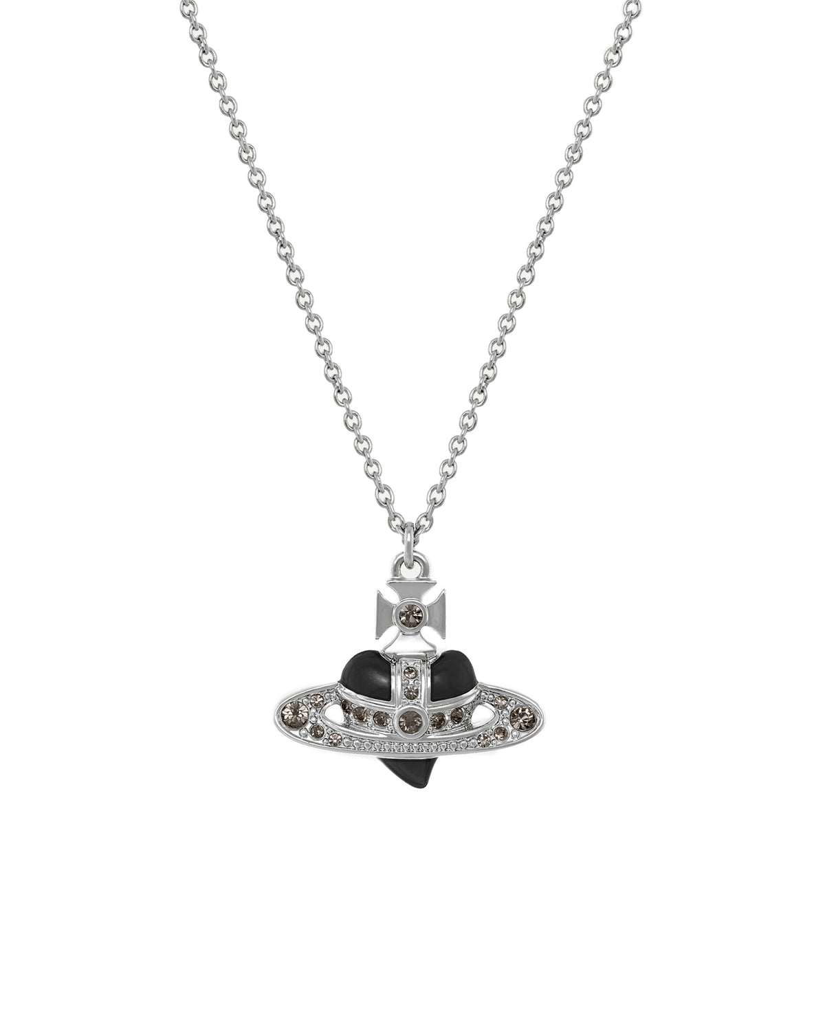 Diamante Heart Pendant Necklace Platinum/Black