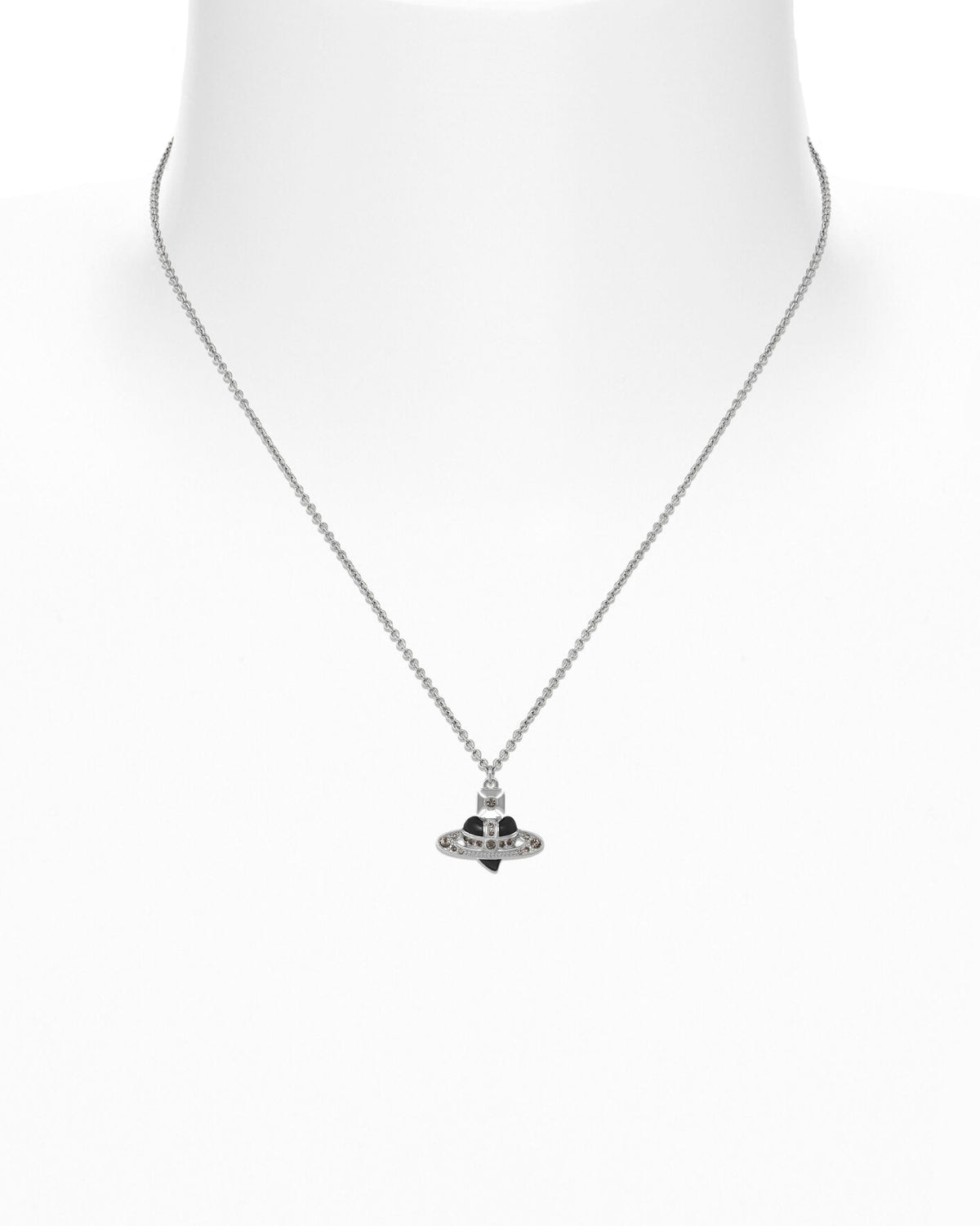 Diamante Heart Pendant Necklace Platinum/Black