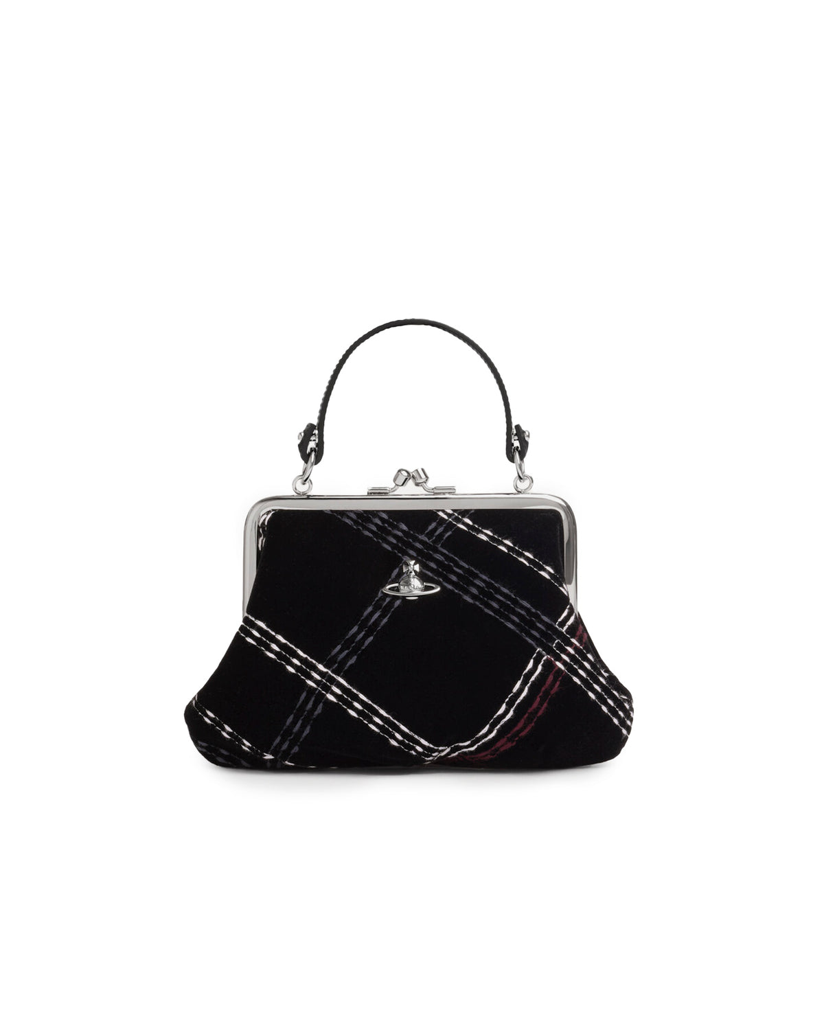 Granny Frame Purse Black Velvet Check