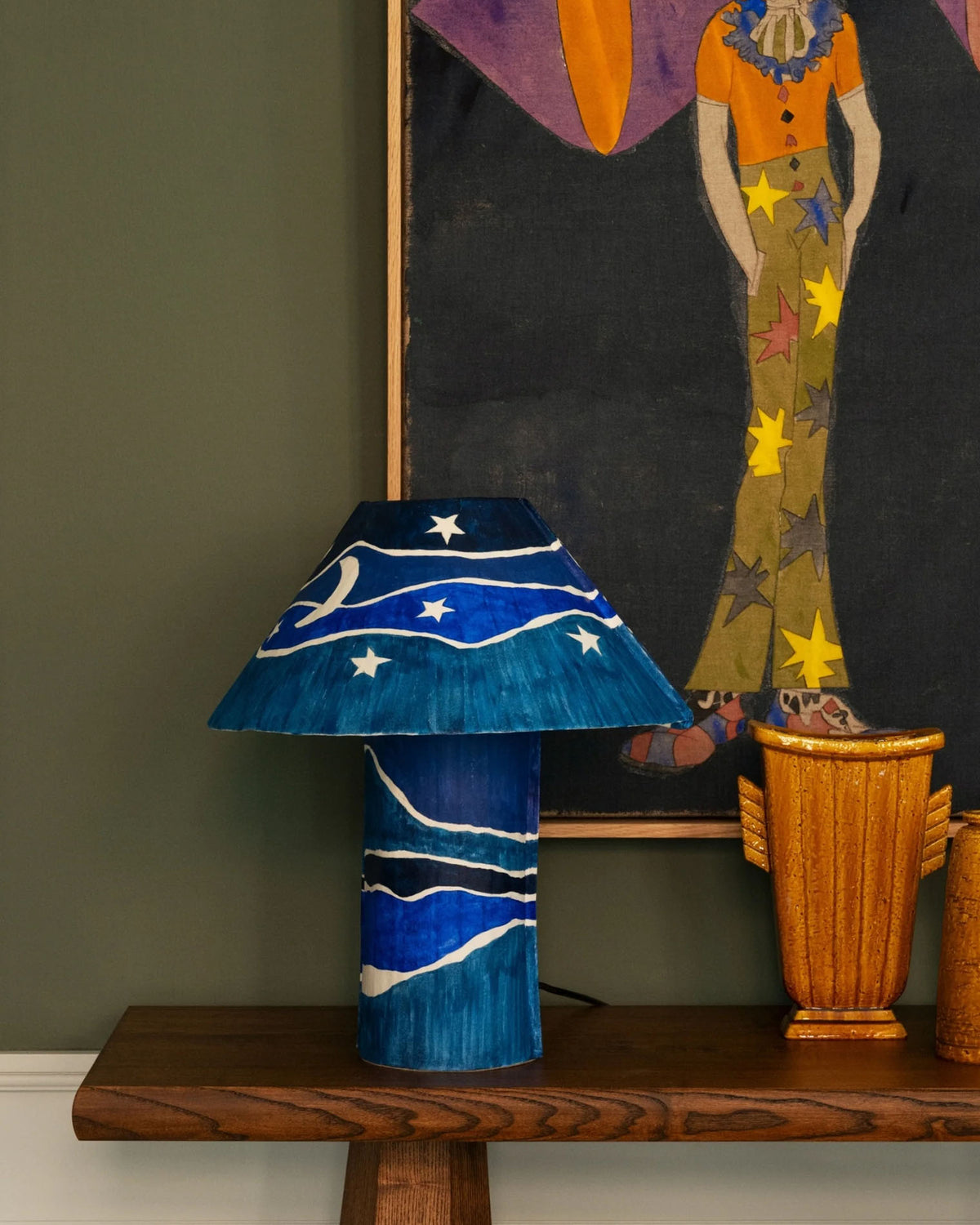 Painted Paper Table Lamp Luna Blue