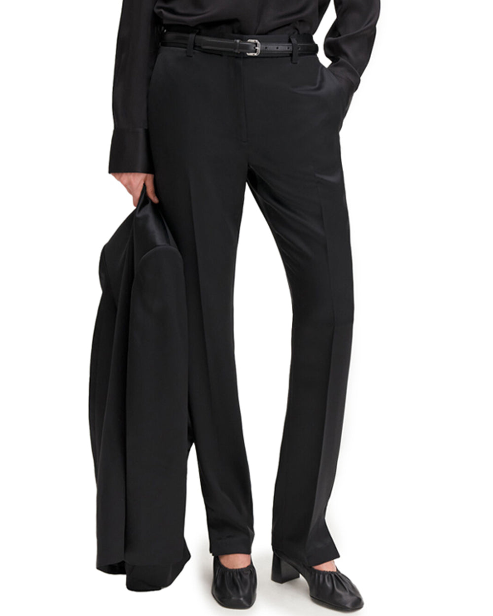 Slim Slit Satin Trousers Black