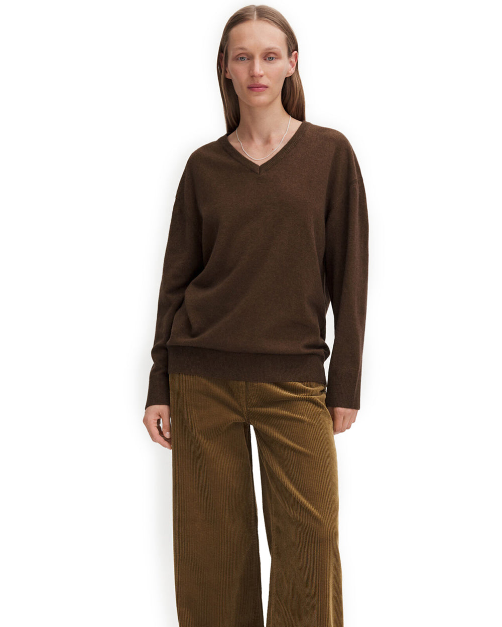 Soft Wool V-Neck Sweater Mid Brown