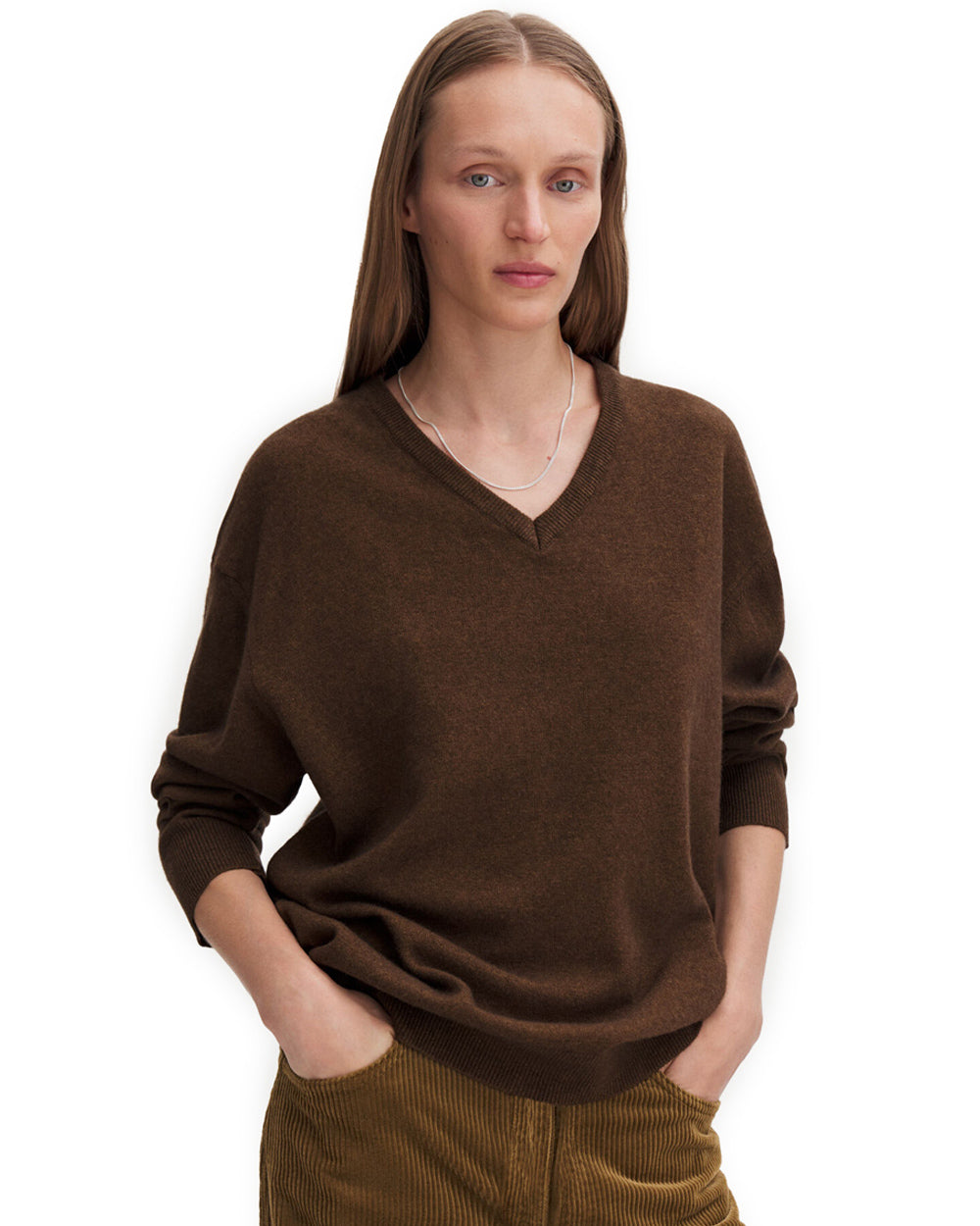 Soft Wool V-Neck Sweater Mid Brown