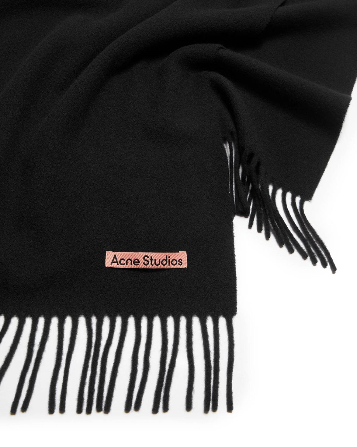 Canada Fringe Wool Scarf Narrow Black