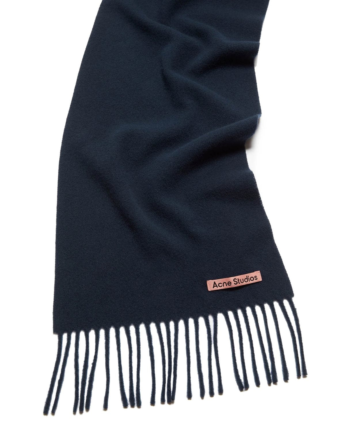 Canada Fringe Wool Scarf Skinny Navy Blue