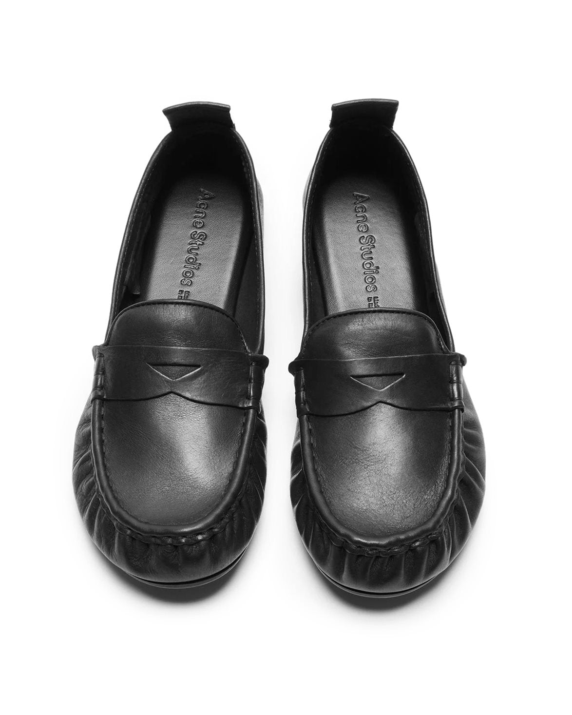 Crinkled Leather Loafers Black