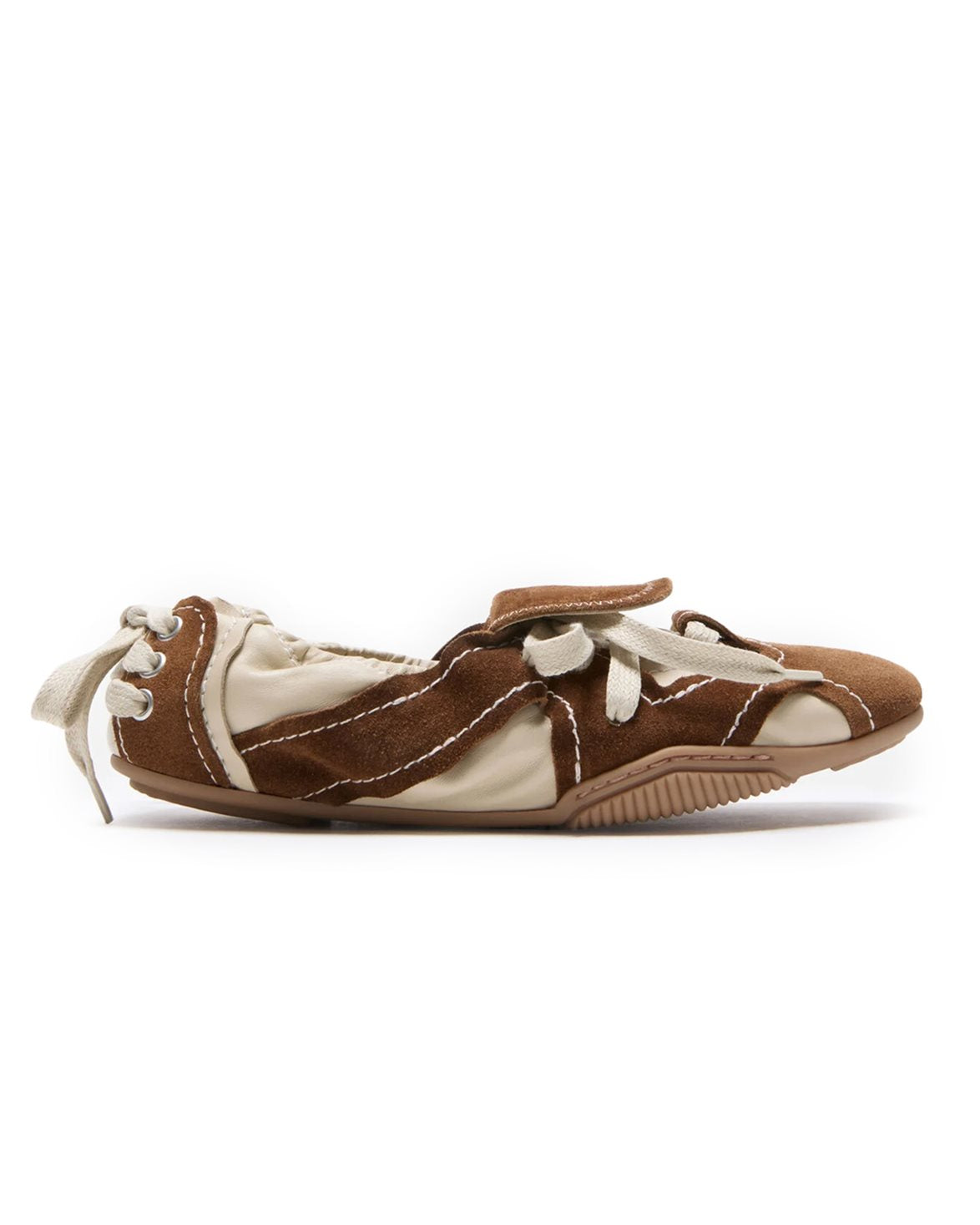 Lace-Up Leather Shoes Off White/Brown