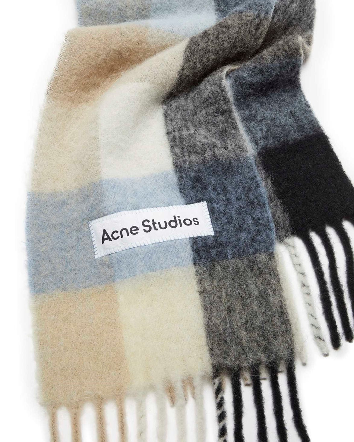 Mohair Checked Scarf Blue/Beige/Black