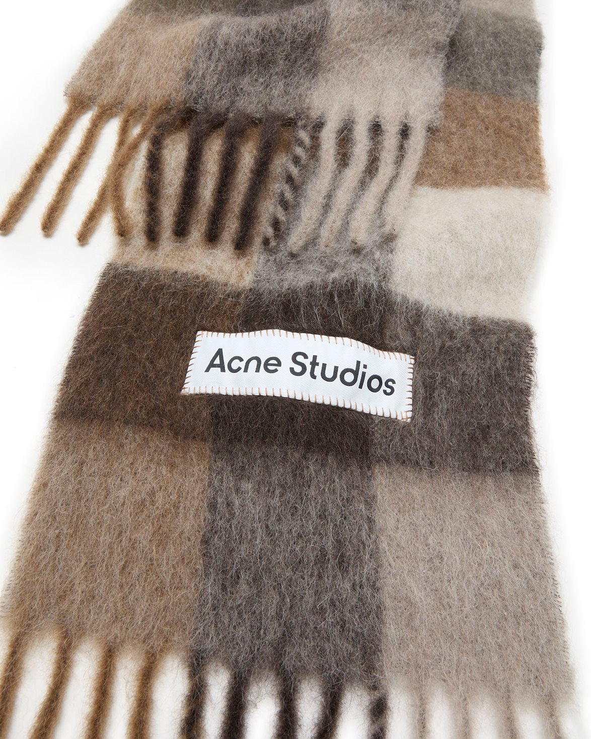Mohair Checked Scarf Dark Brown/White/Brown