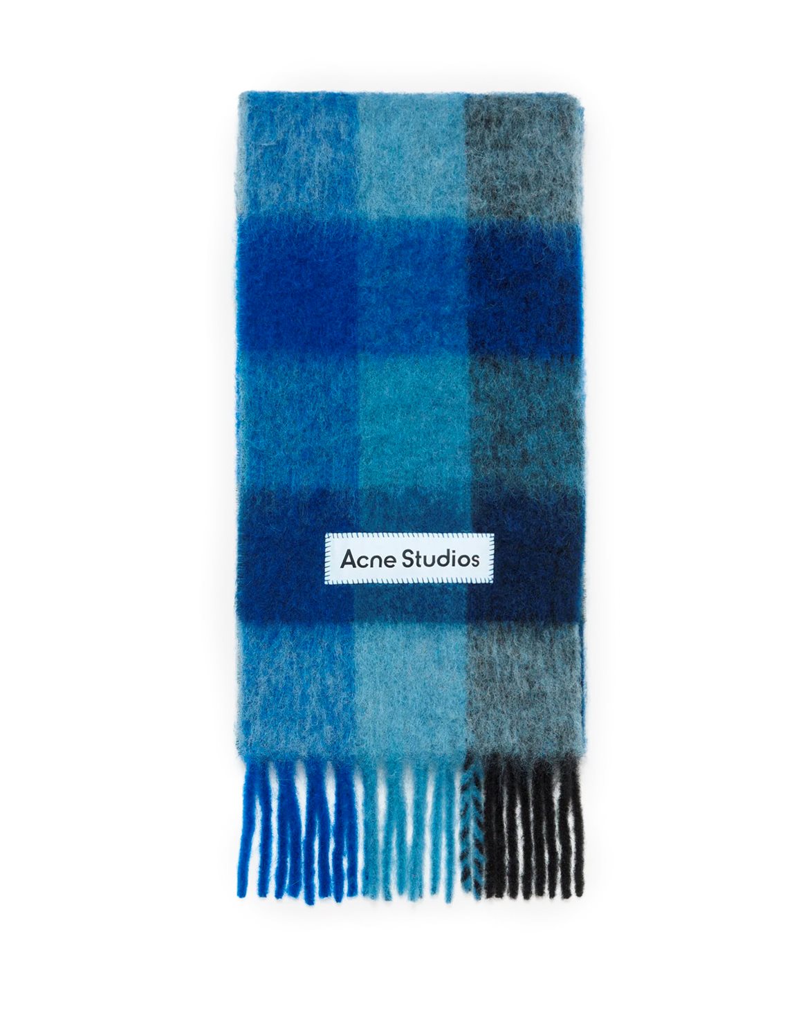 Mohair Checked Scarf Dark Navy/Black/Blue