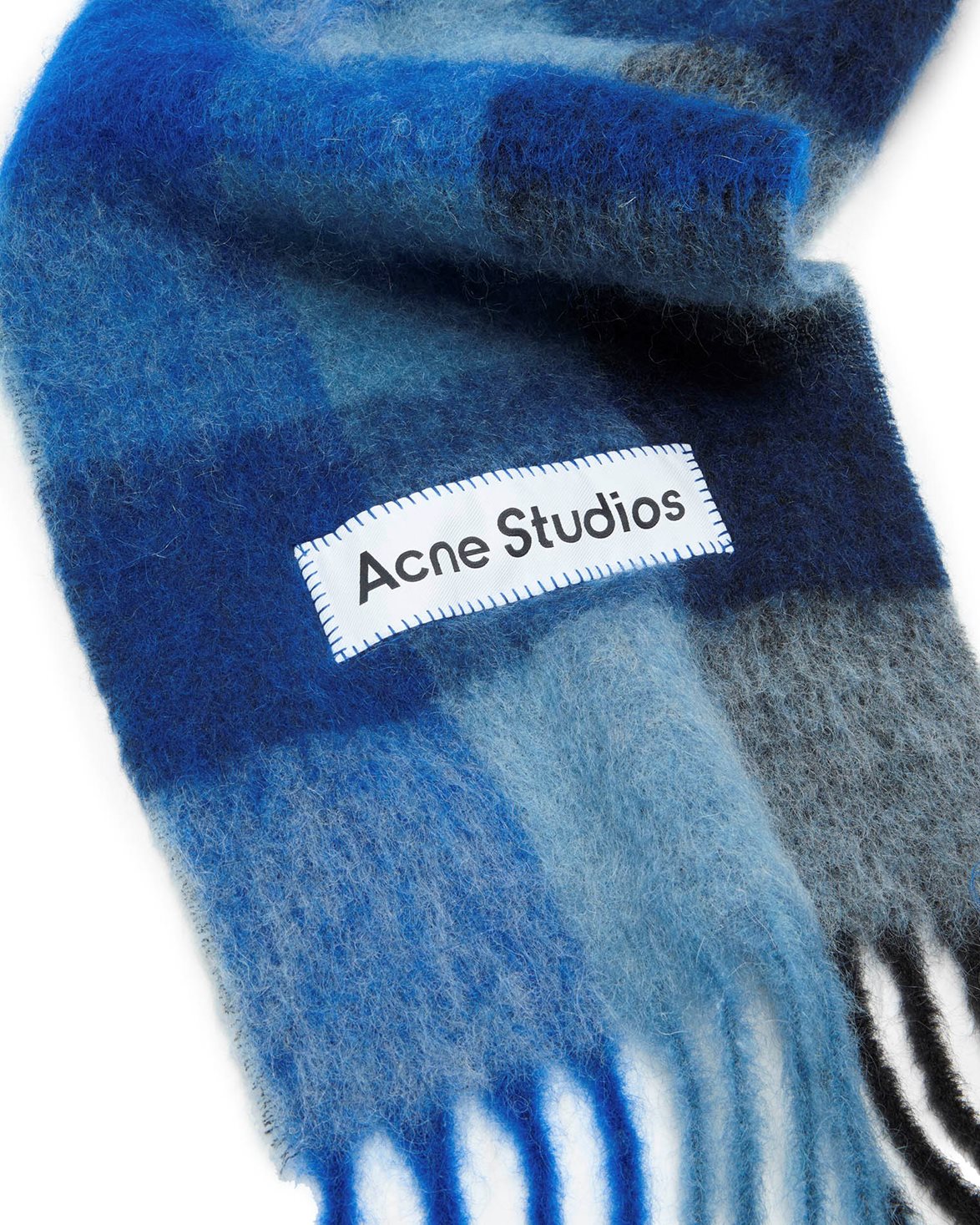 Mohair Checked Scarf Dark Navy/Black/Blue
