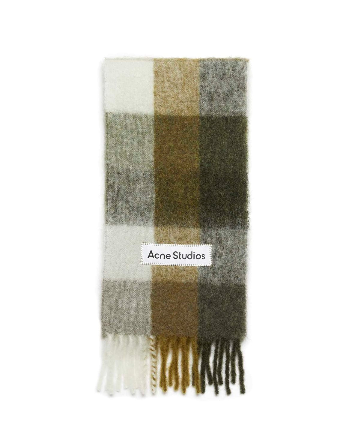 Mohair Checked Scarf Taupe/Green/Black