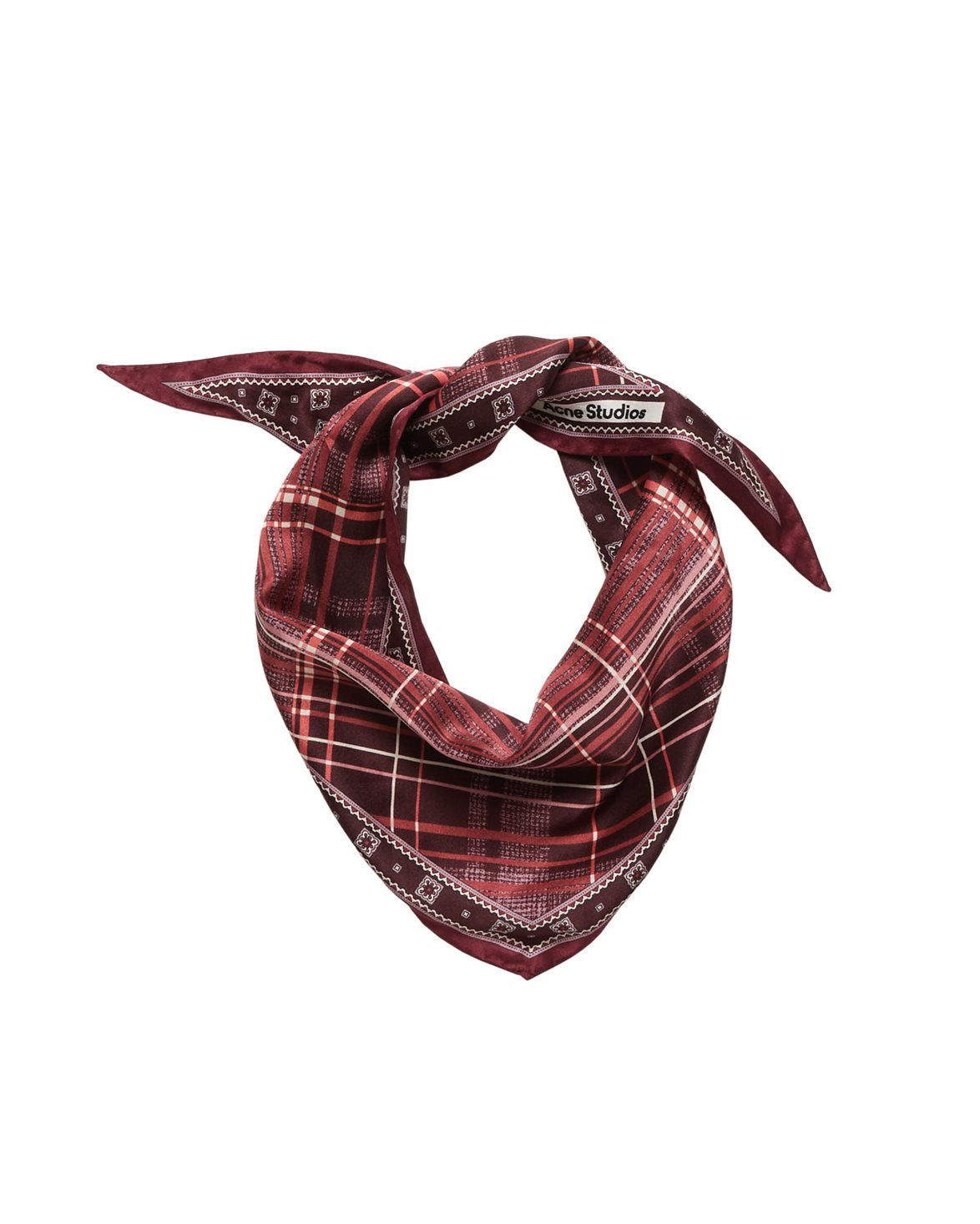 Printed Triangle Silk Scarf Burgundy/Brown