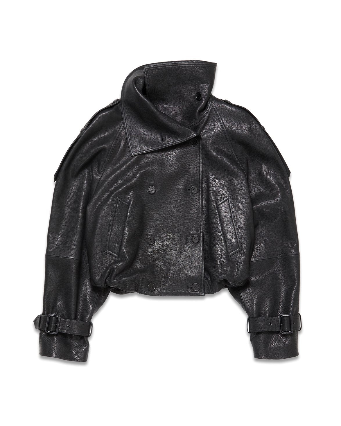 Short Leather Collar Coat Black