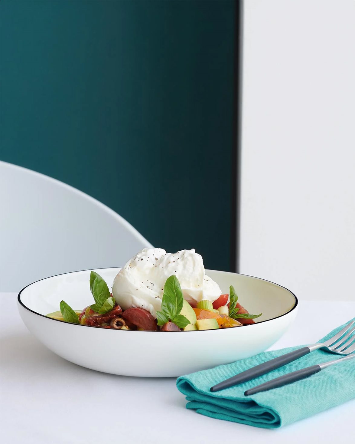 Pasta Plate Black Rim White