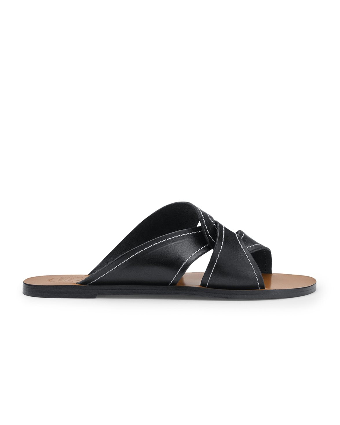 Allai Flat Sandals Black/Contrast Stitch Vacchetta