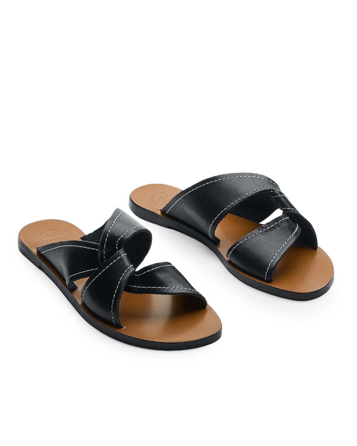 Allai Flat Sandals Black/Contrast Stitch Vacchetta