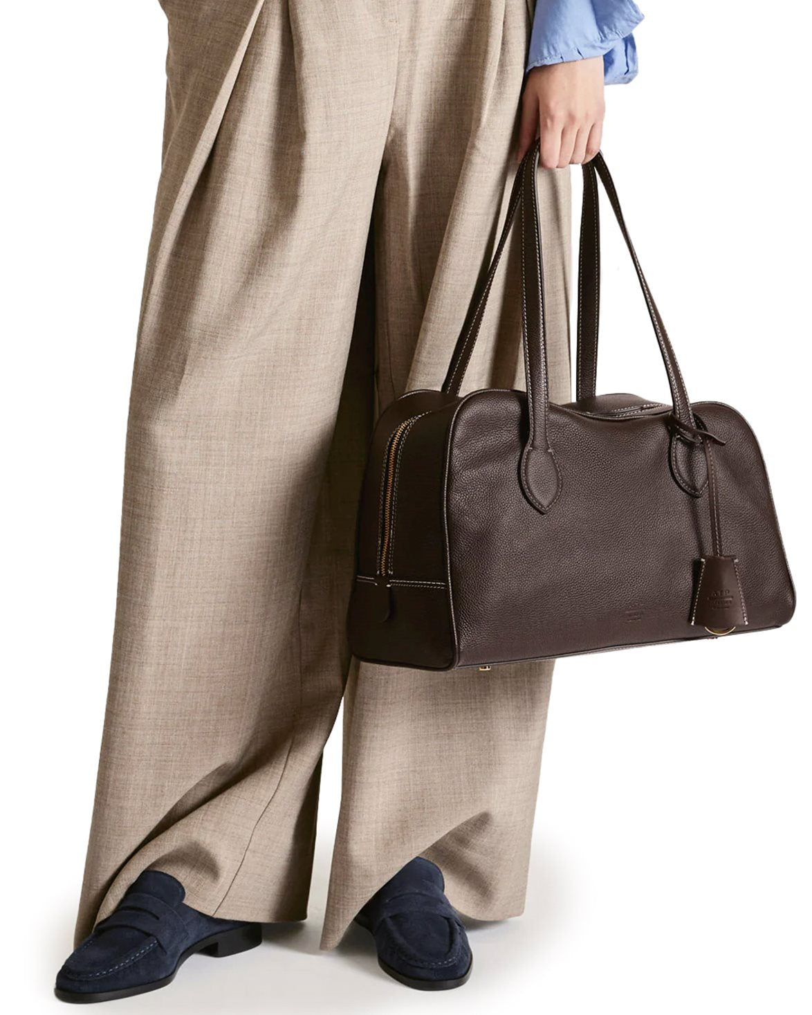 Noale Large Bowling Bag Walnut/Contrast Stitch