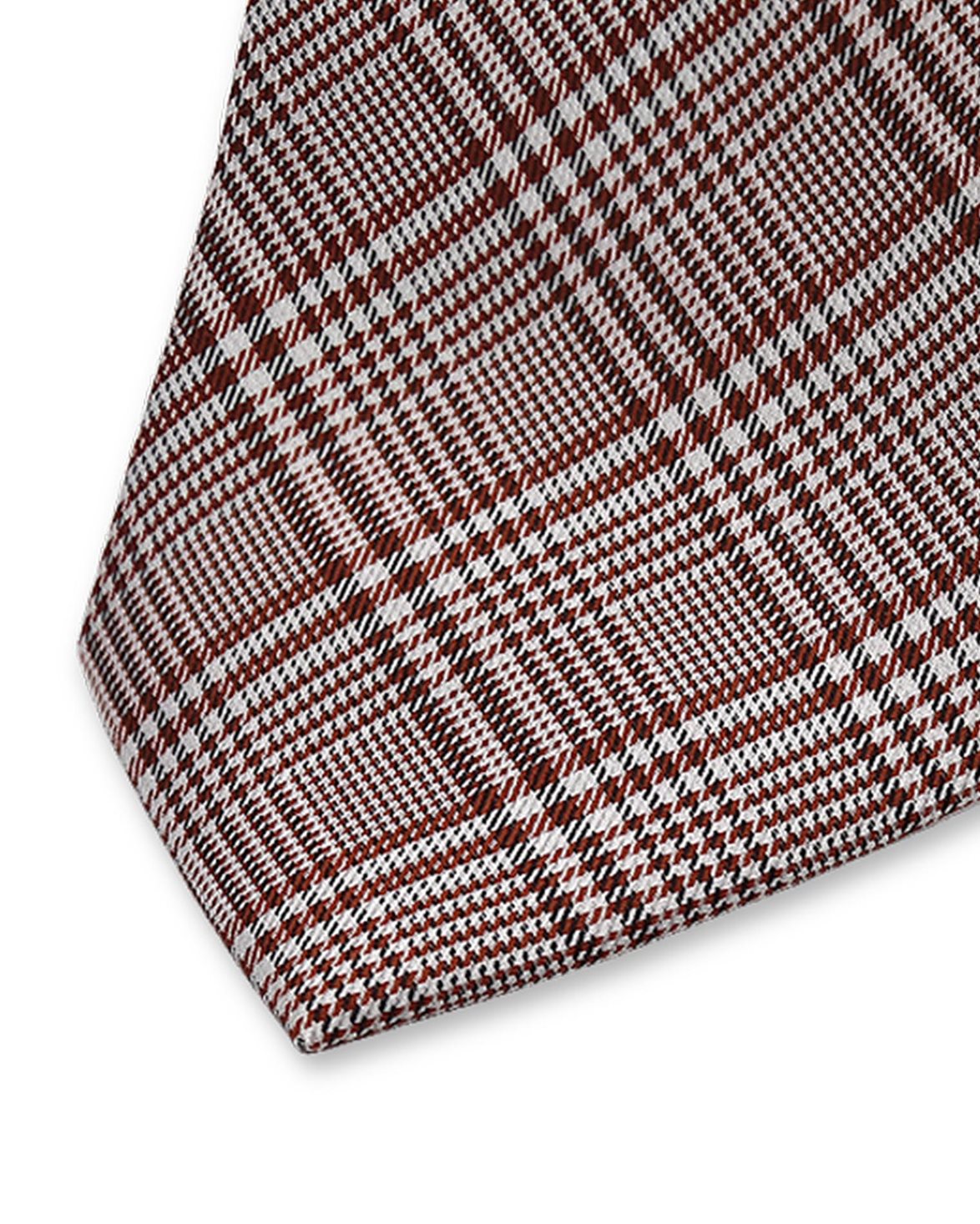 Check Silk Tie Reddish Brown