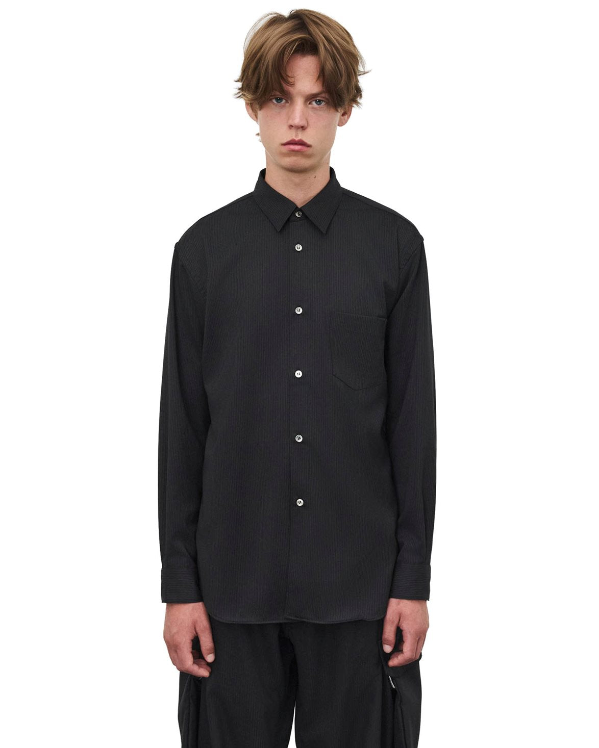 Stripe Tropical Wool Shirt Black