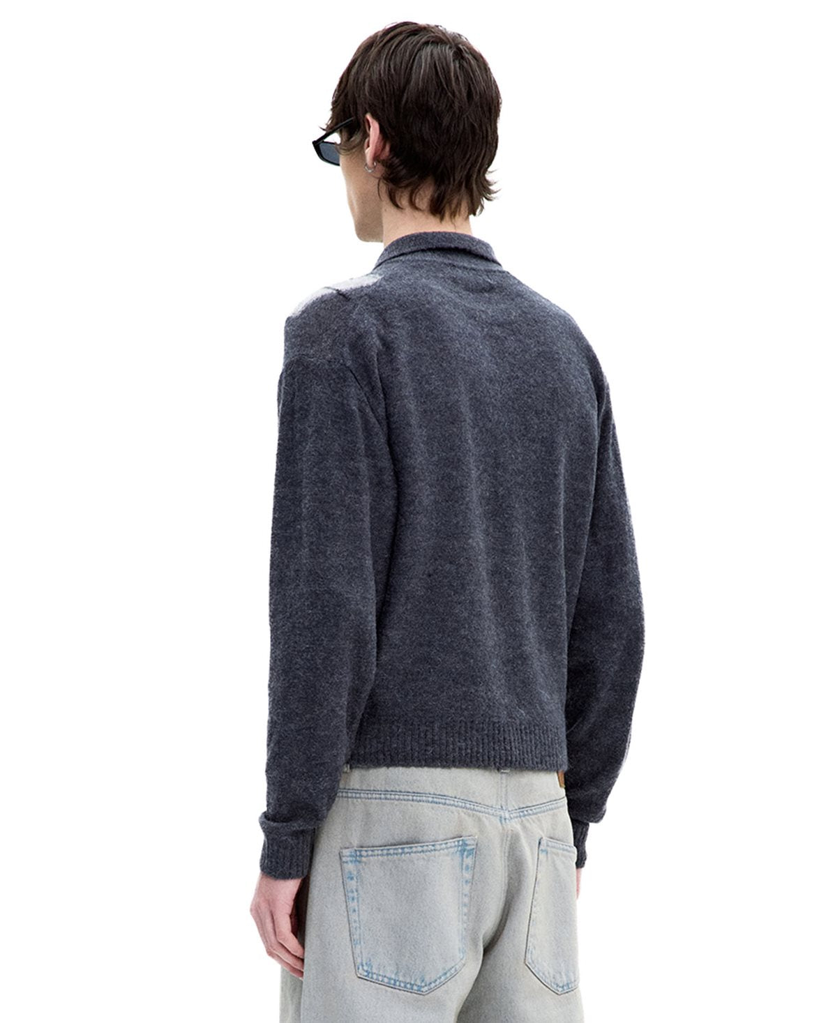 Inside Out Argyle Collar Cardigan Melange Grey