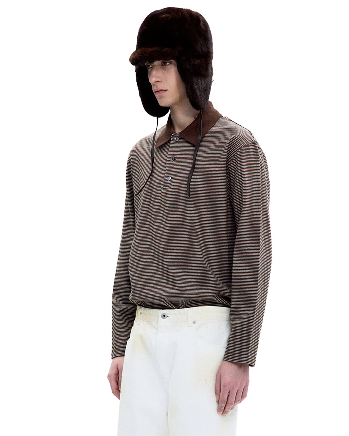 Pin Pique Polo Long Sleeve Brown