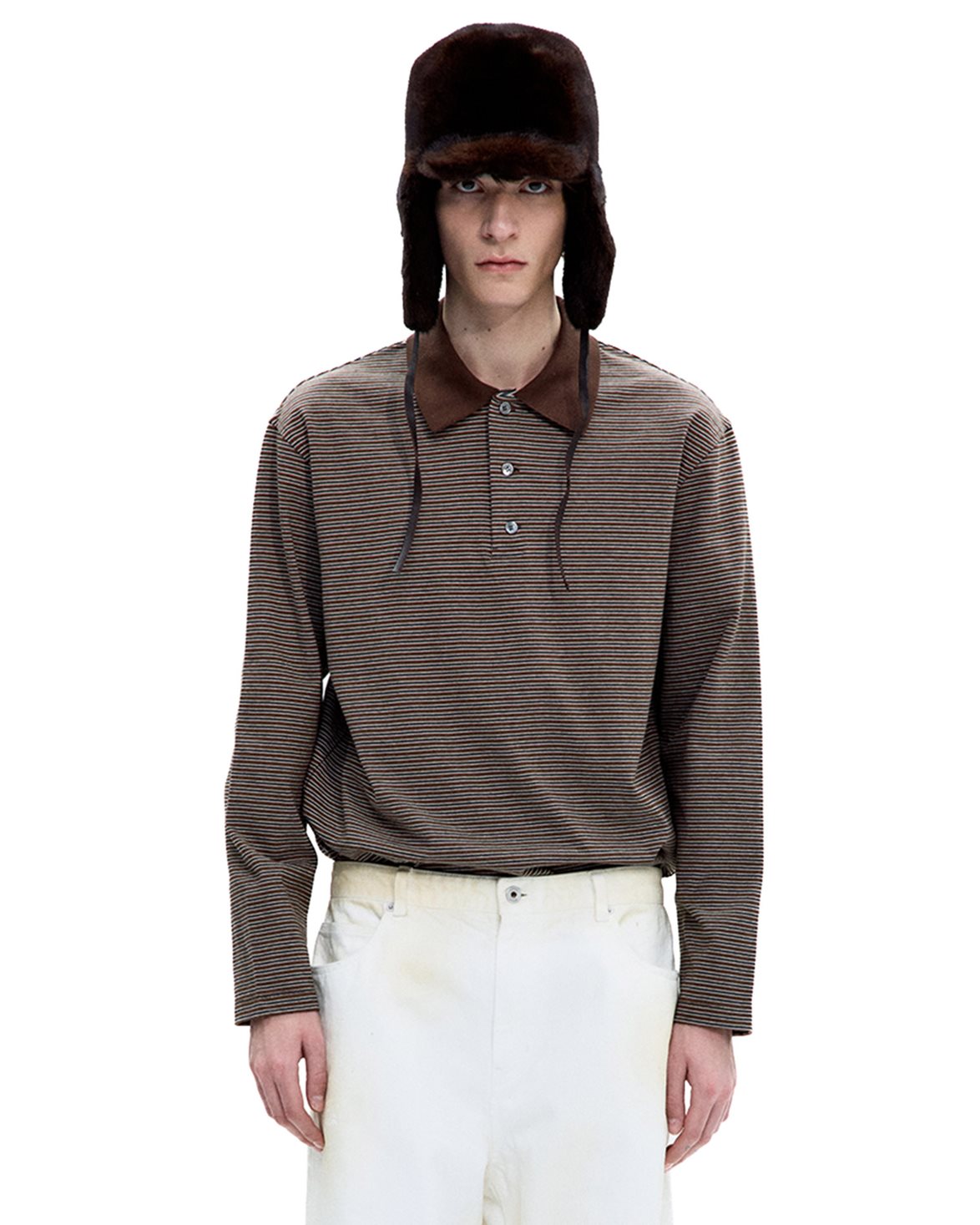 Pin Pique Polo Long Sleeve Brown