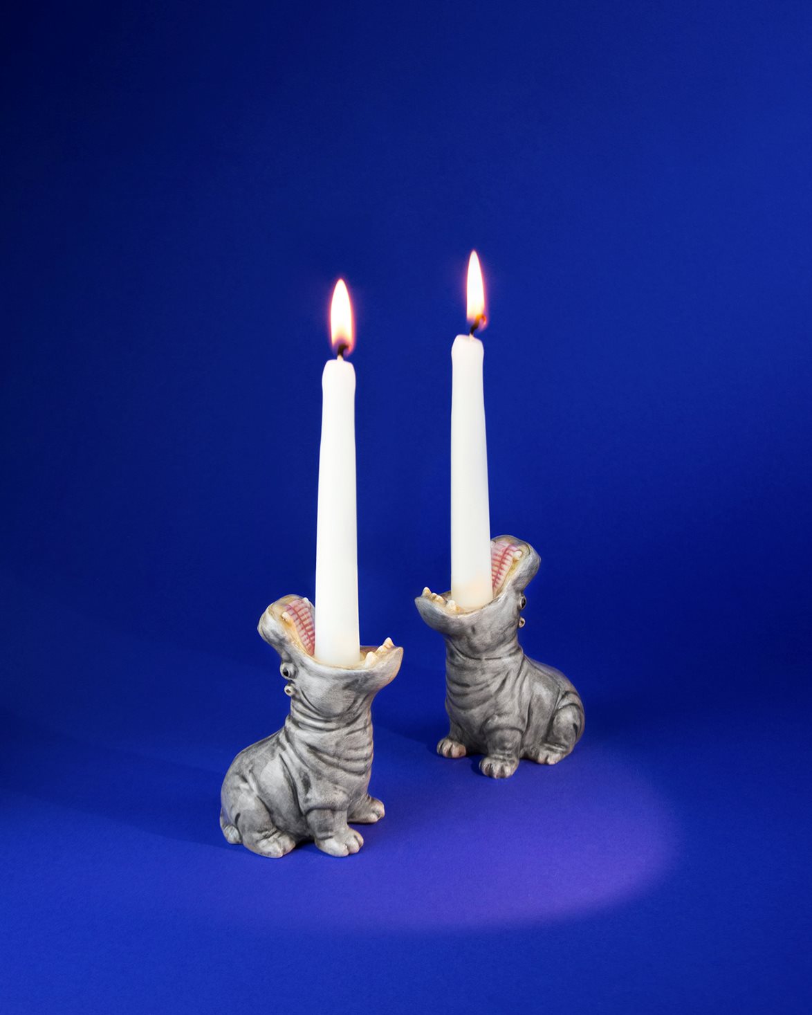 Hungry Hippo Candle Holder 2-Pack Grey