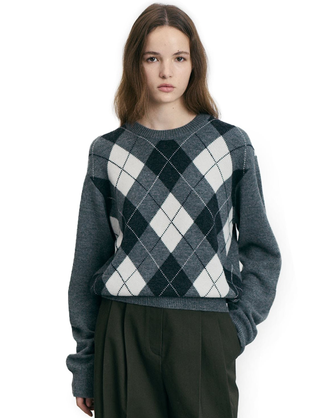Argyle Crew Neck Sweater Grey