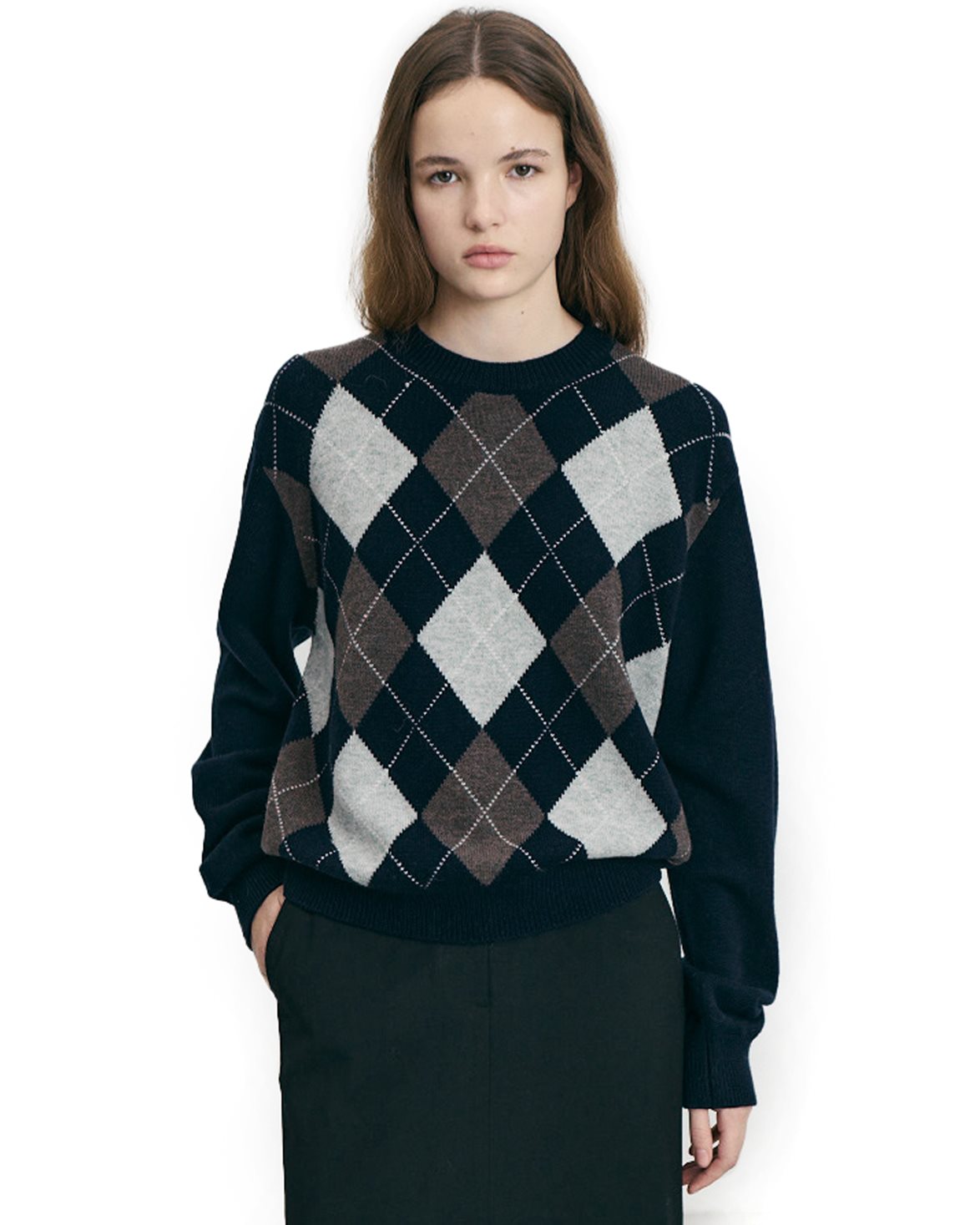 Argyle Crew Neck Sweater Navy