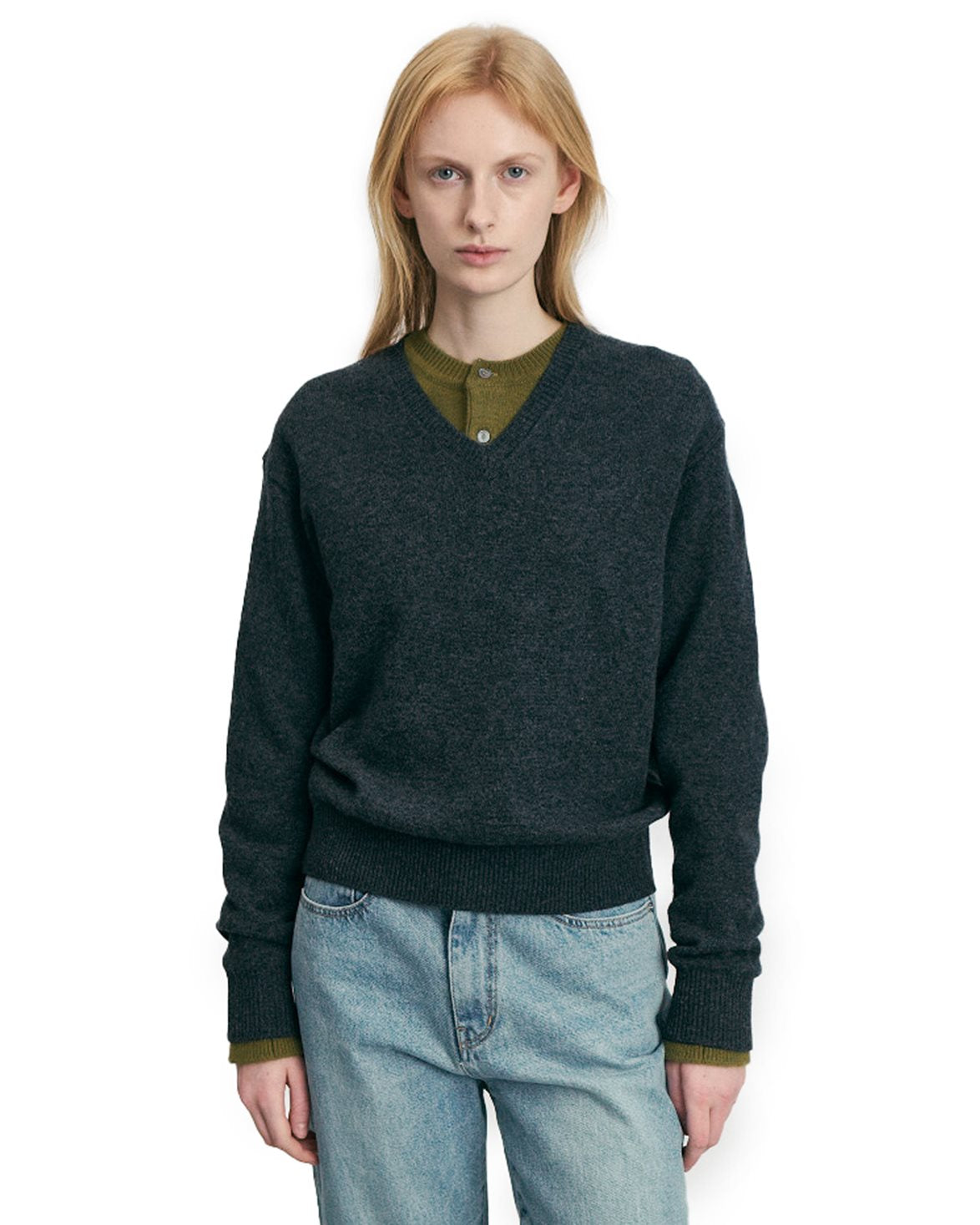 Cashmere V-Neck Sweater Charcoal Grey