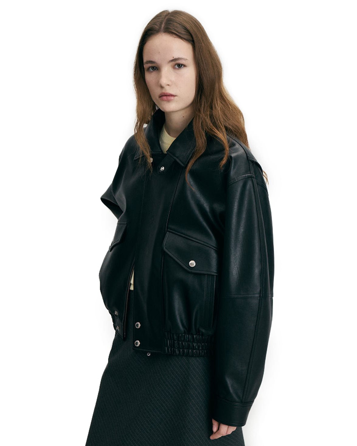 Cropped Alter-Leather Blouson Black