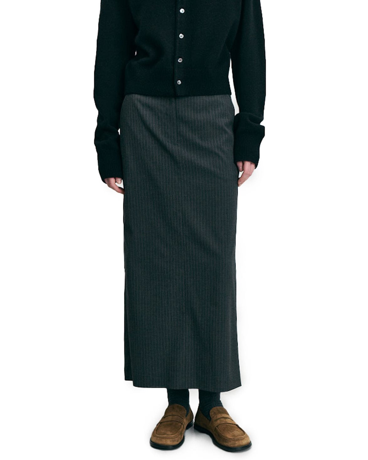 H-Line Long Skirt Charcoal Grey Stripe