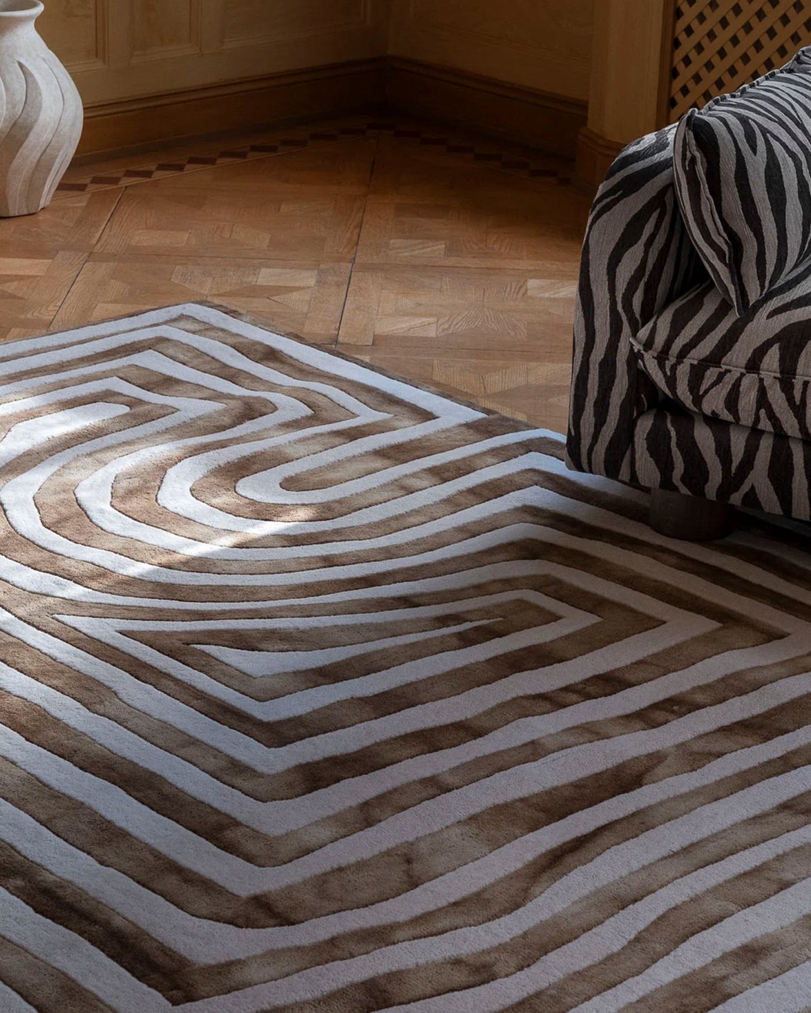 Psychedelic Labyrinth Rug Beige