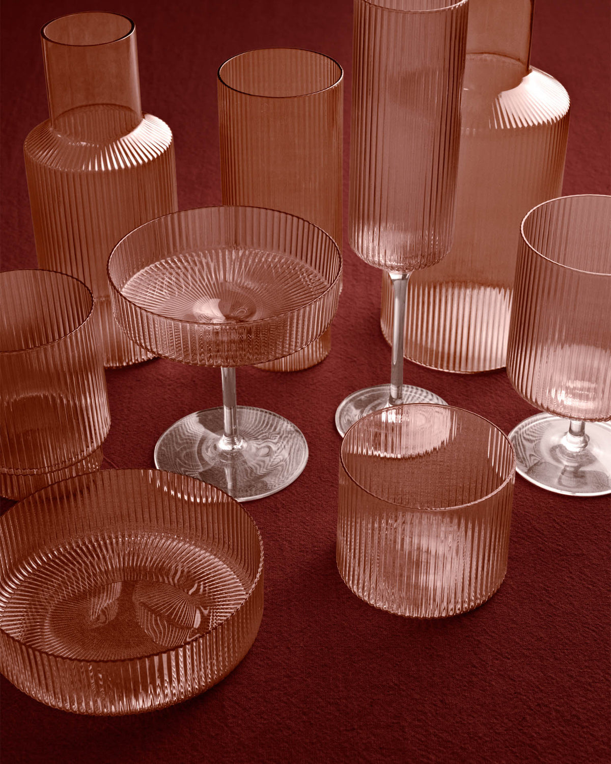 Ripple Long Drink Glass 4-Pack Blush