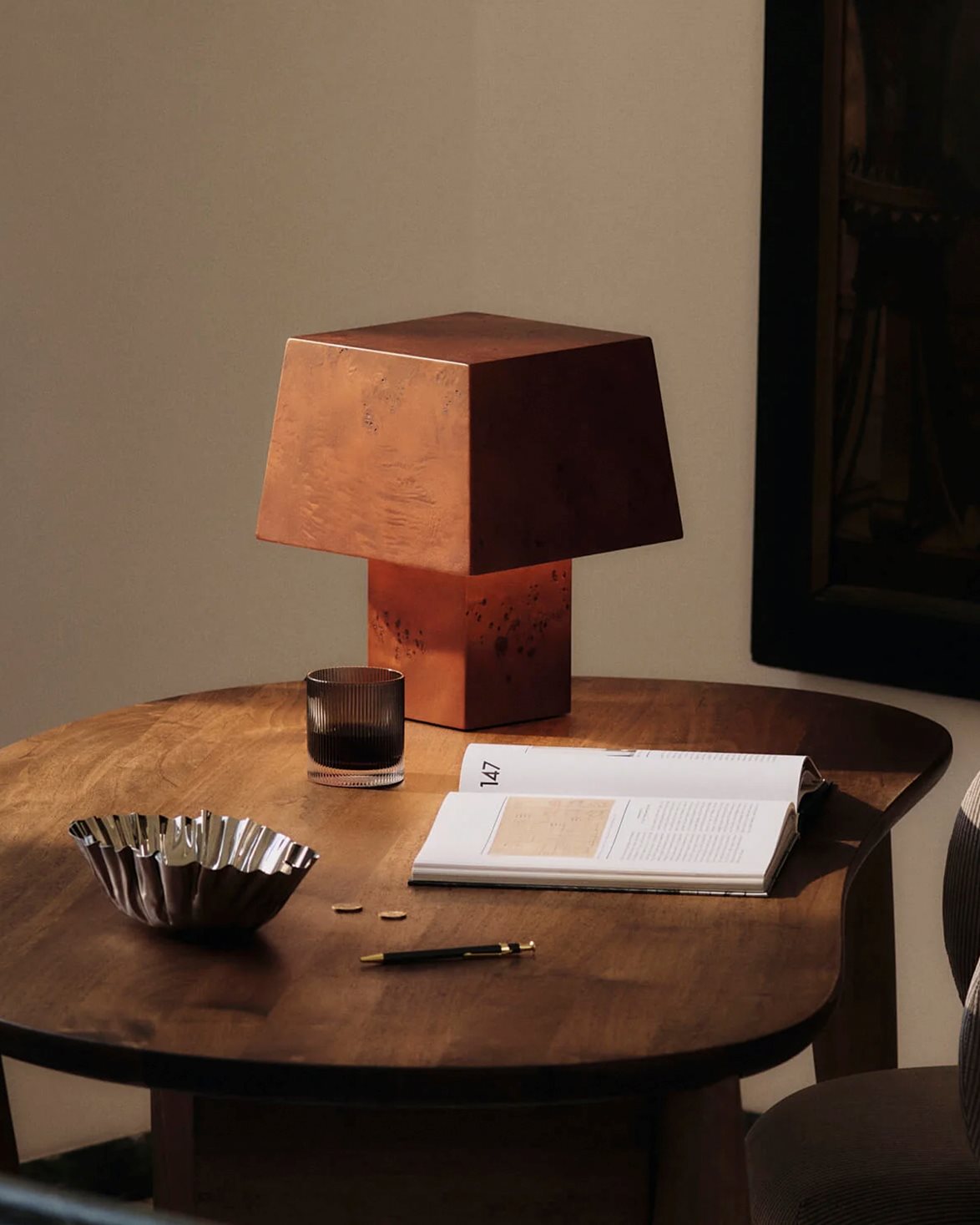 Burl Table Lamp Dark Stained Burl