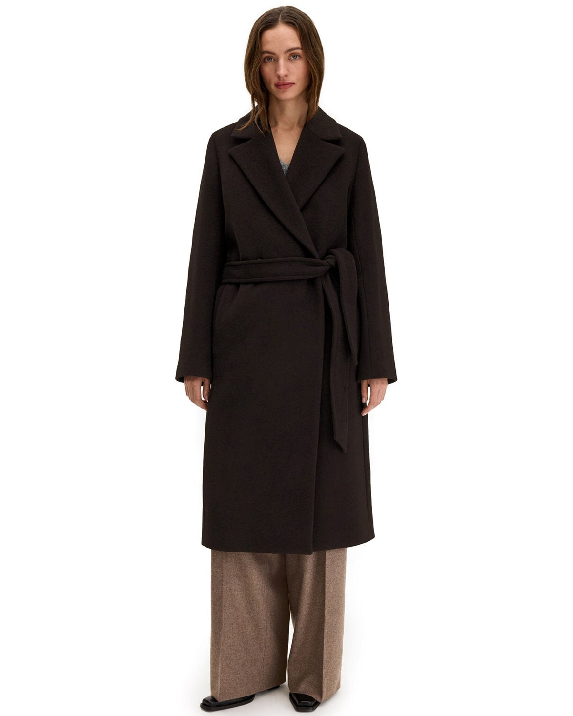 Charlotte Wool Belted Coat Dark Chocolate