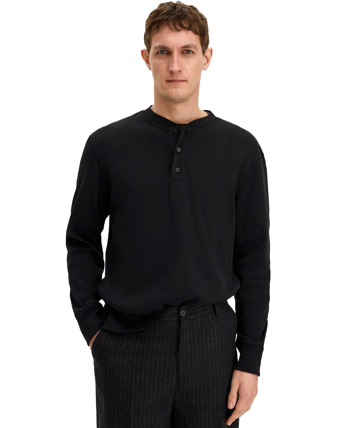 Cotton Rib Henley Black