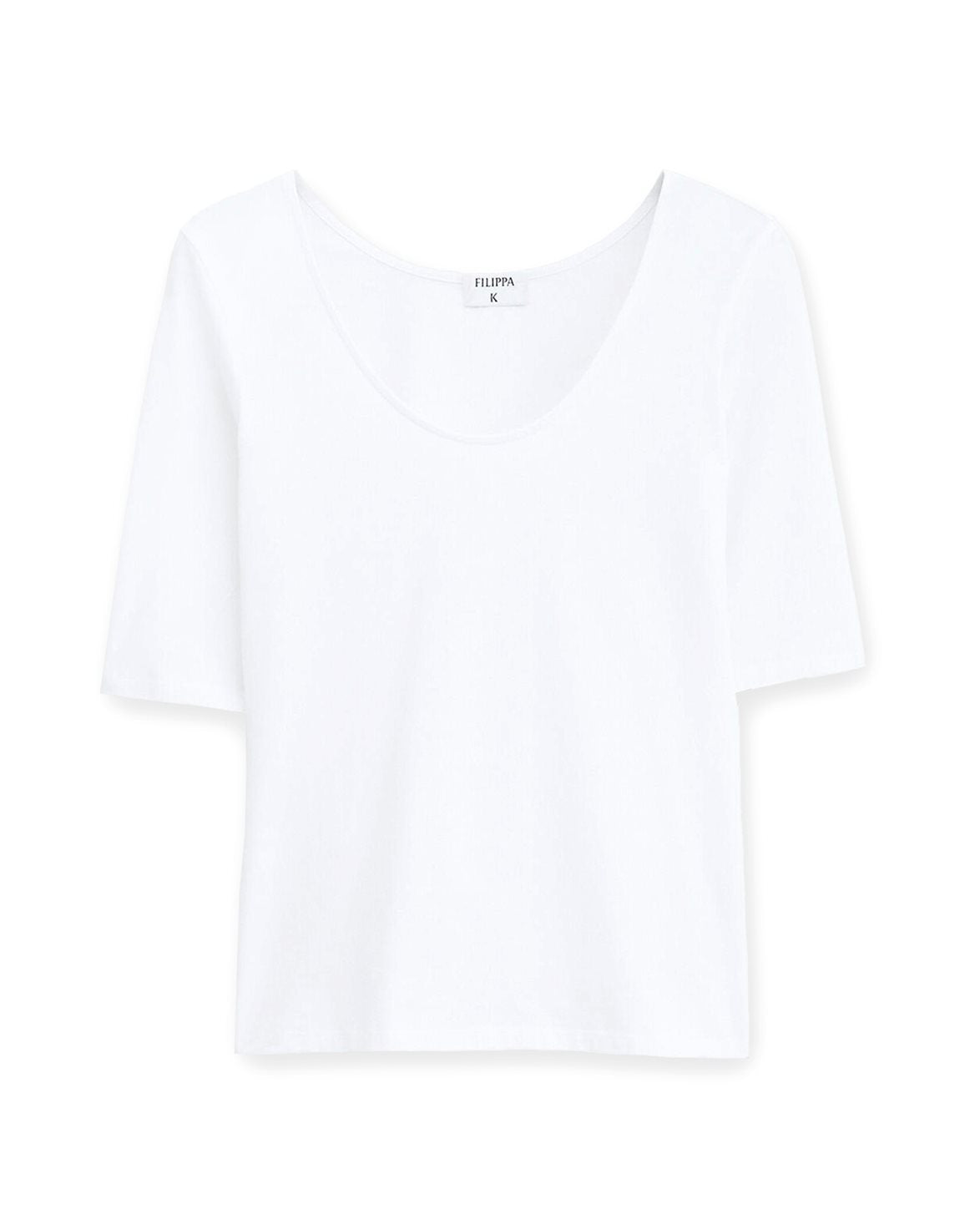 Cotton Stretch Scoop Neck Top White