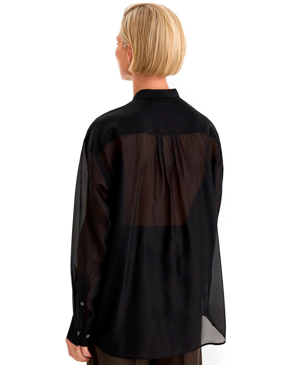 Pleated Stand Collar Shirt Black