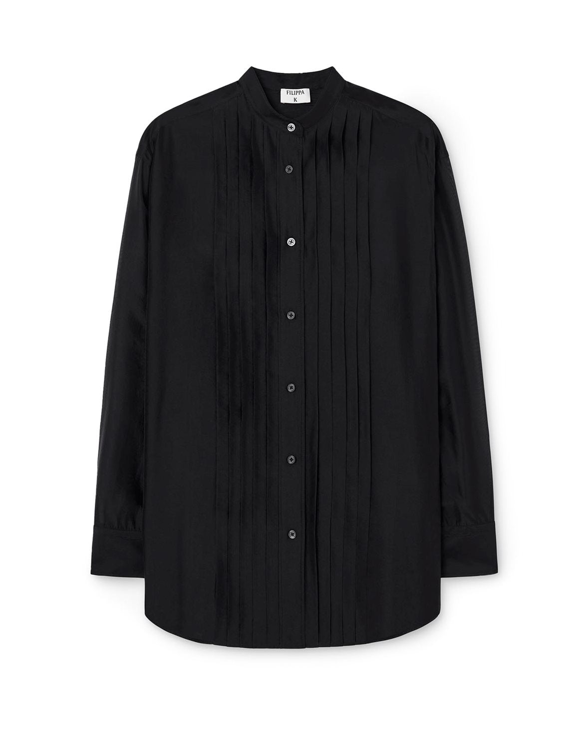 Pleated Stand Collar Shirt Black