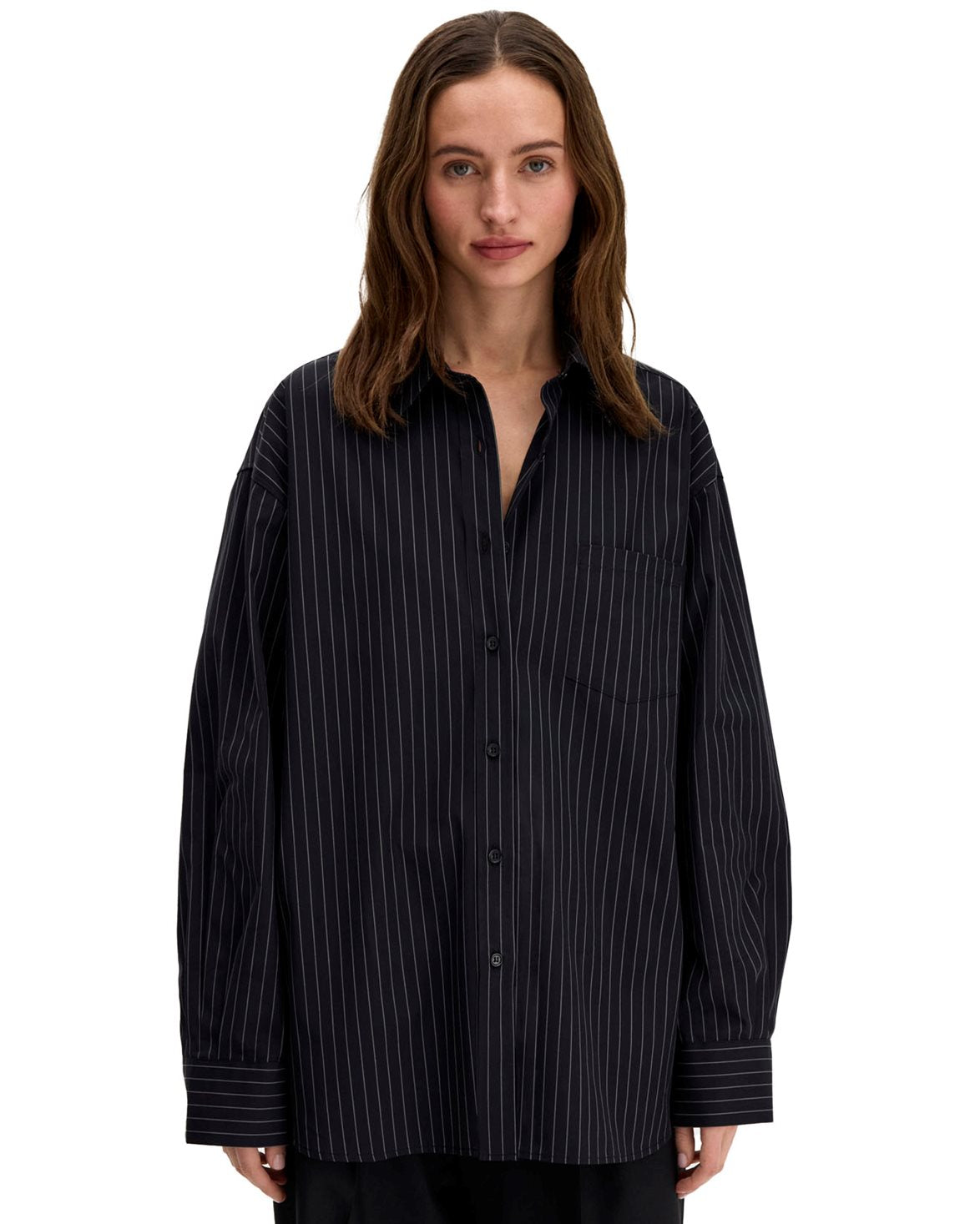 Sammy Poplin Pinstripe Shirt Anthracite Pinstripe
