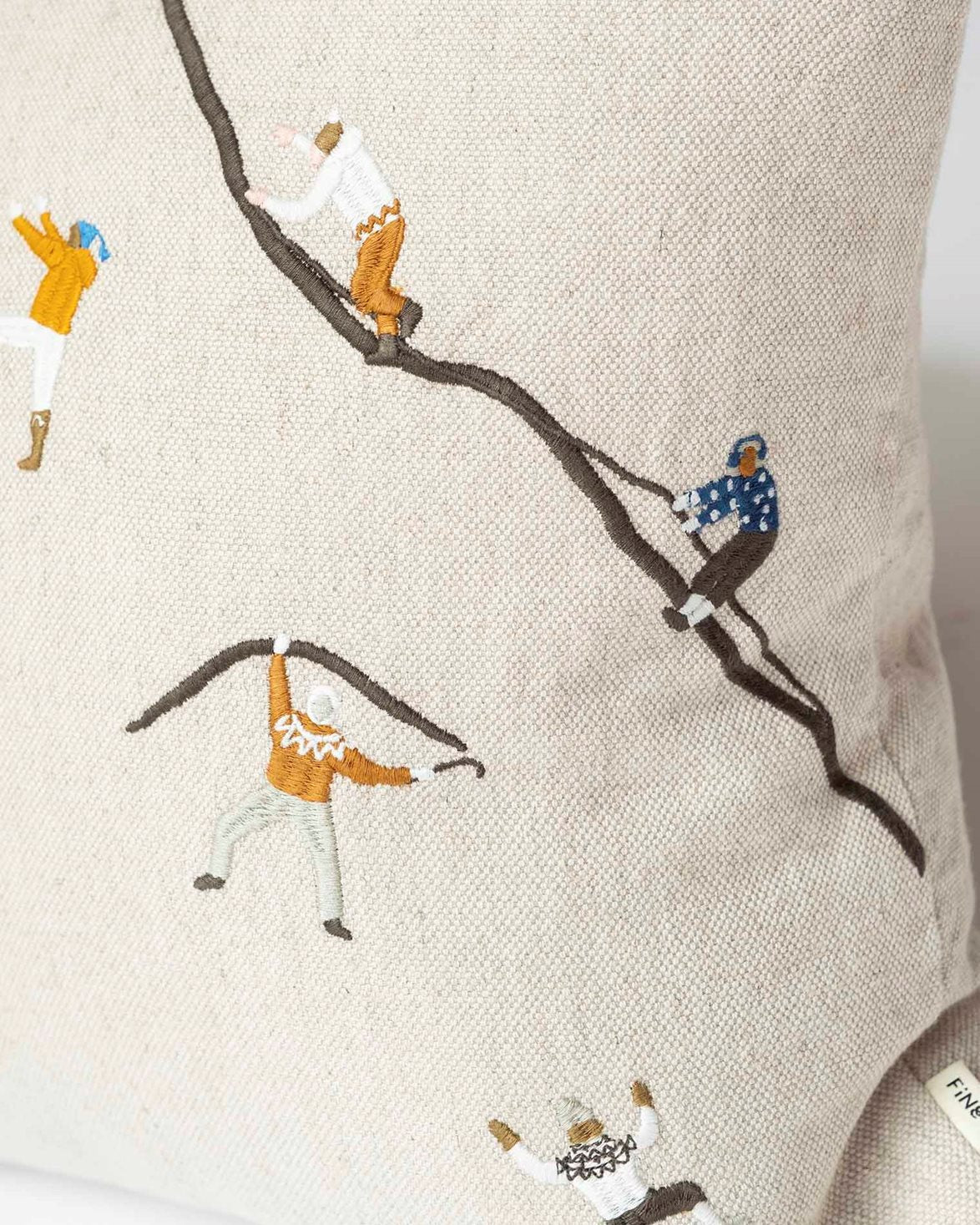 Mountain Climbers Embroidered Cushion Cover
