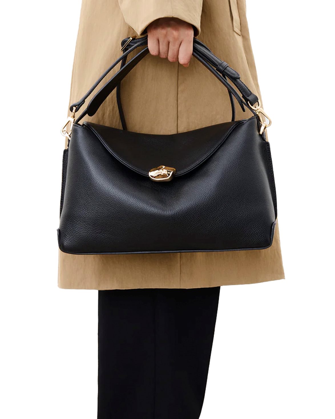 Hanna Grande Handbag Black Grained Leather