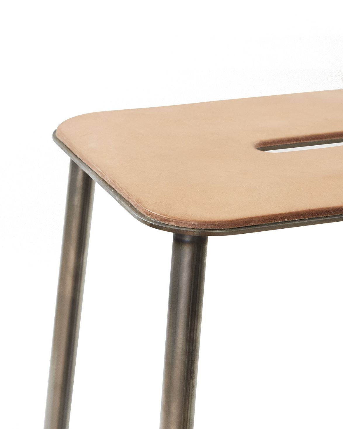 Adam Stool H76 Natural leather/raw steel
