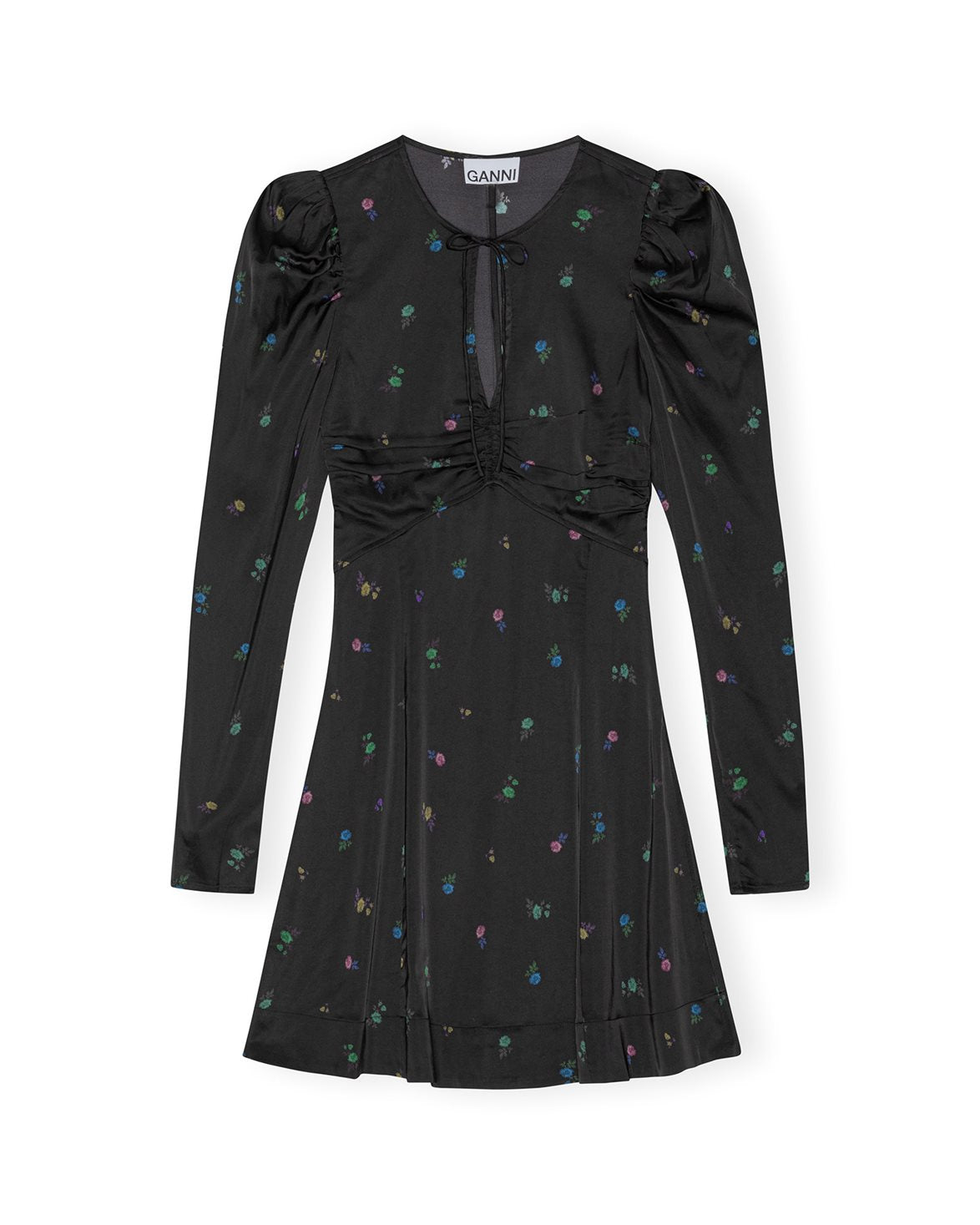 Printed Satin Mini Dress Black