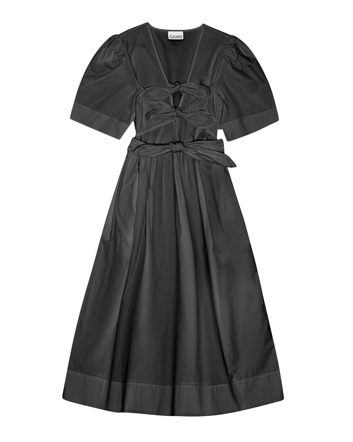 Stretch Cotton Tie Strap Midi Dress Black